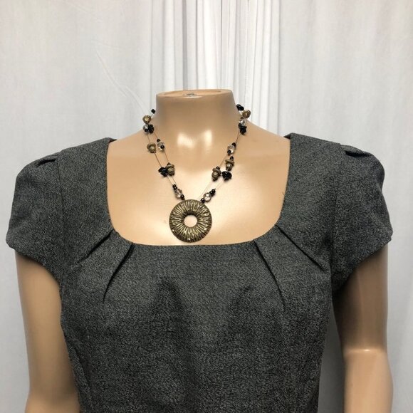 BCX Dress Size 11 Gray Black Cap Sleeve Stylish Shift with Belt - Picture 2 of 9